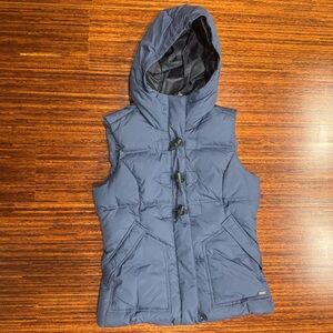 Prana Evelina Zip & Toggle Down Hooded Full Zip Quilted Puffer Vest XS EUC